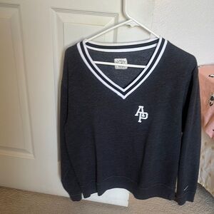 Navy V-Neck Sweater with White Trim